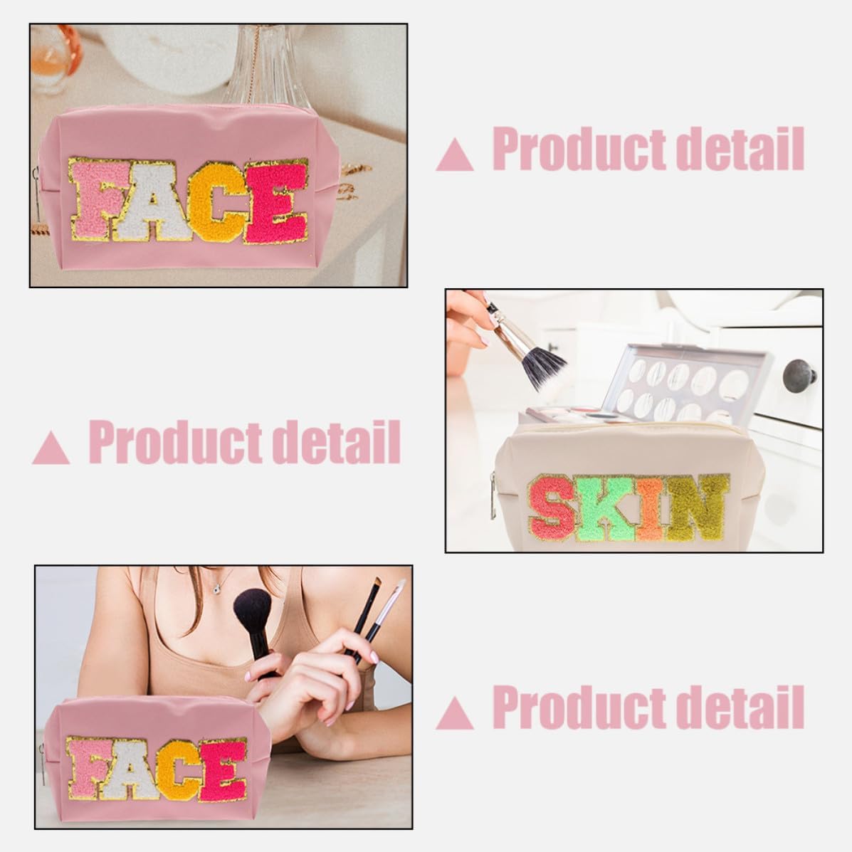 Healifty 2pcs Pu Makeup Bags Large Capacity Portable Cosmetic Bags Waterproof Practical and Convenient Storage Pouches for Women image 3