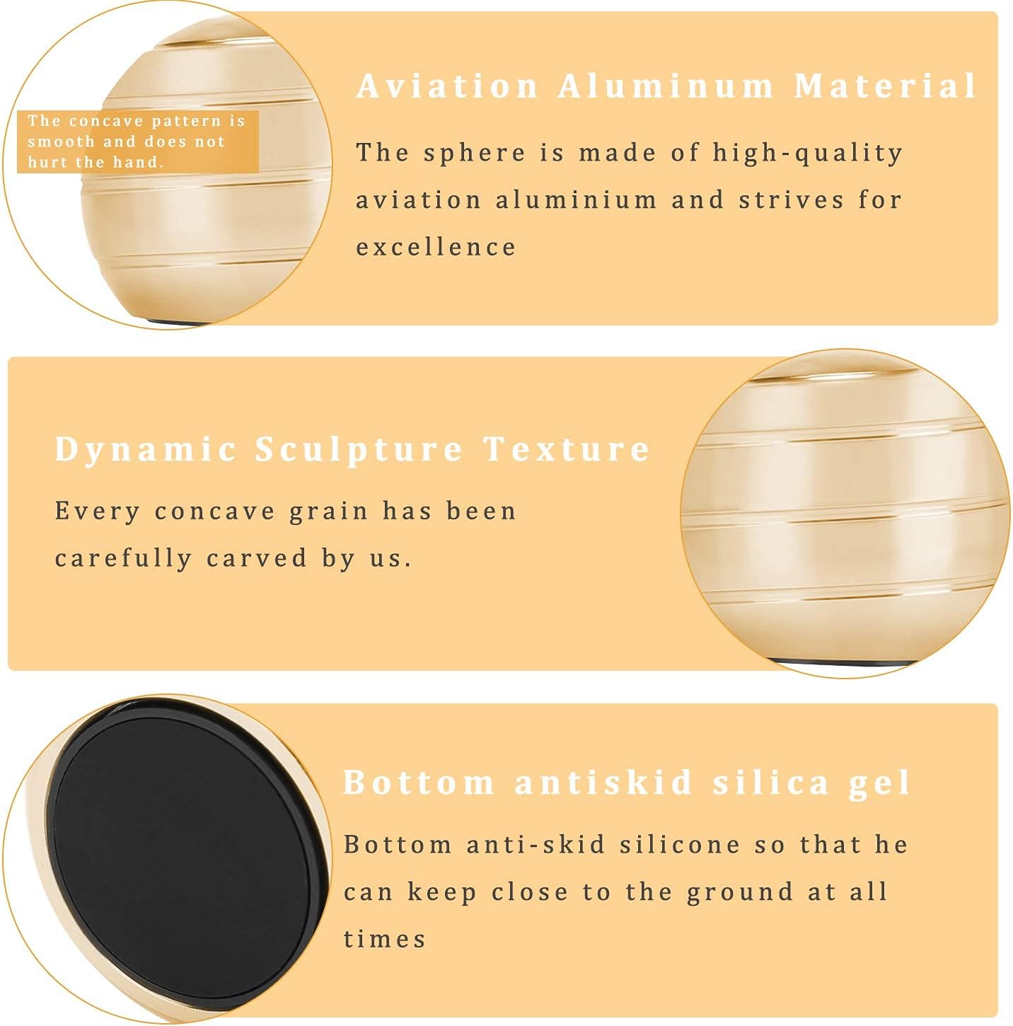 CaLeQi Kinetic Desk Toys, Optical Illusion Rotating Ball Office Stress Toys Metal Top Ball Gift for Men Women Adults and Kids (Golden, Diameter:38mm)