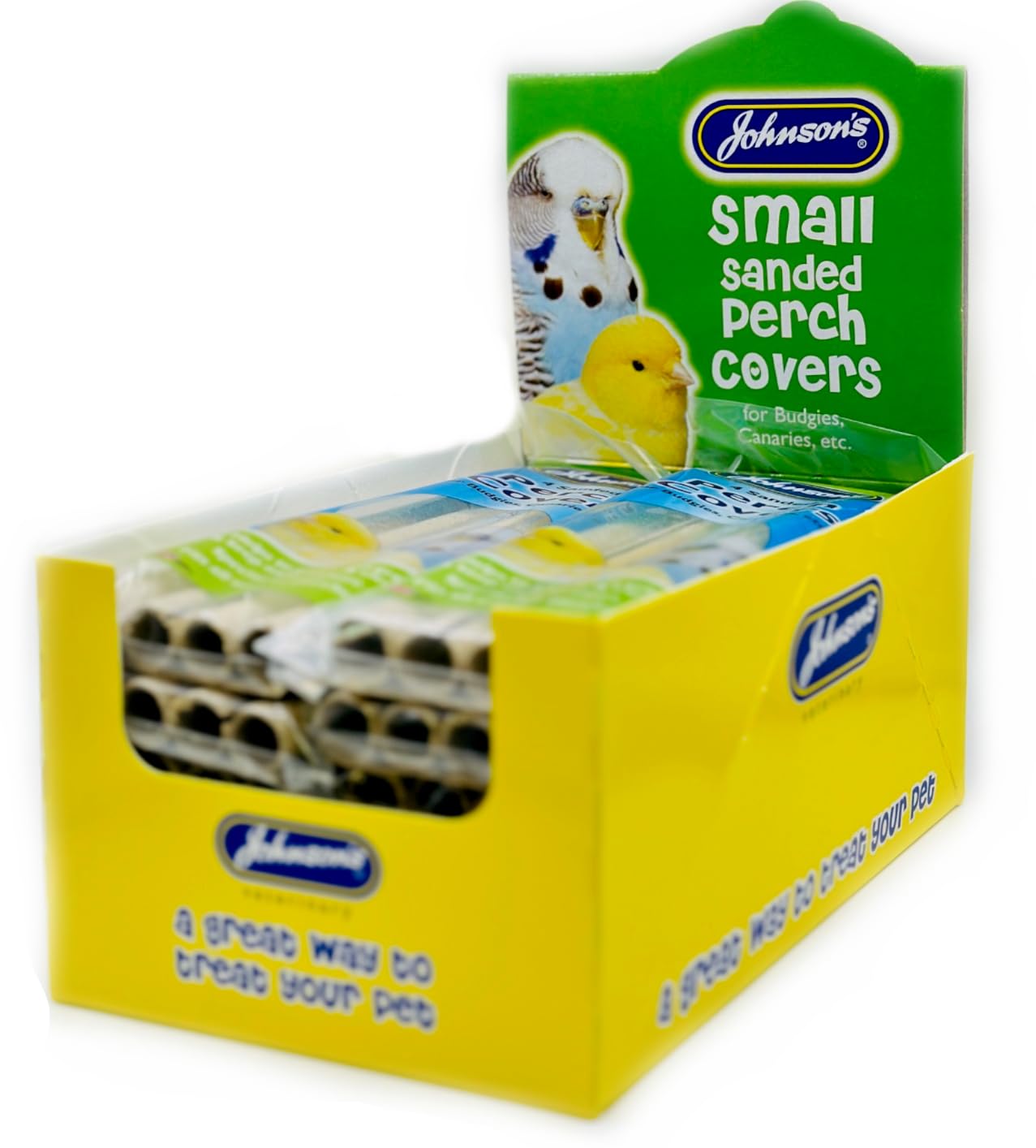 CASE OF 12 JOHNSONS SANDED PERCH COVERS SMALL BIRD BUDGIE CANARY FINCH PERCHES