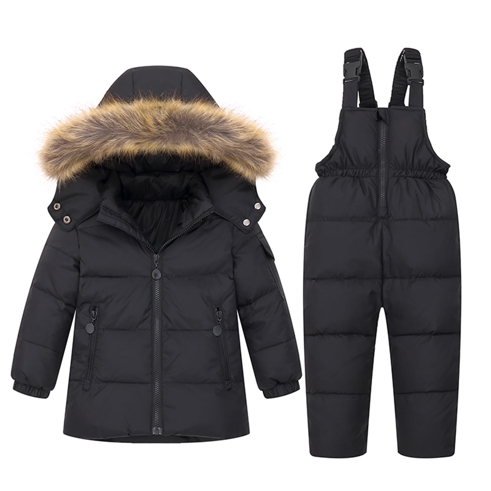 BRONG Invierno Niños Traje de Esquiar Unisexo Chaqueta Desmontable Capucha Abajo Abrigo con Pantalones de Nieve 2 Piezas Bebé Esquí Atuendo Colocar