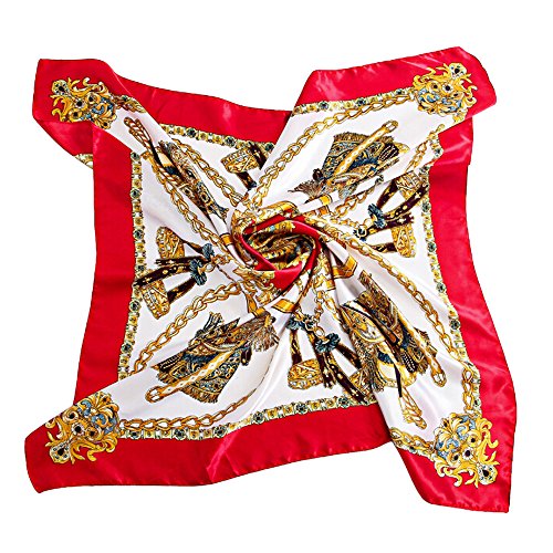 Bluelans® Damenschal Faux Seidenschal Seidentuch Blume Bandana Halstuch Kopftuch Schal 90 x 90 cm Bunte (Rot)