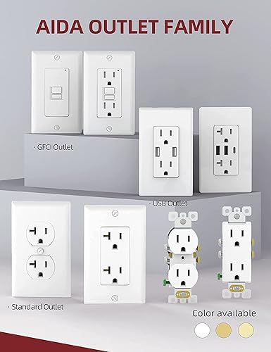 Miniatura 5 de AIDA Paquete de 20 tomacorrientes de receptáculo dúplex de 15 A 125 V, toma de corriente eléctrica de pared, toma de corriente dúplex, grado