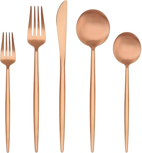 Matte Rose Gold Silverware Set,20 Piece Stainless Steel Flatware Set,Tableware Cutlery set Service for 4,BEGEEL Satin Finish Silverware Utensil Sets
