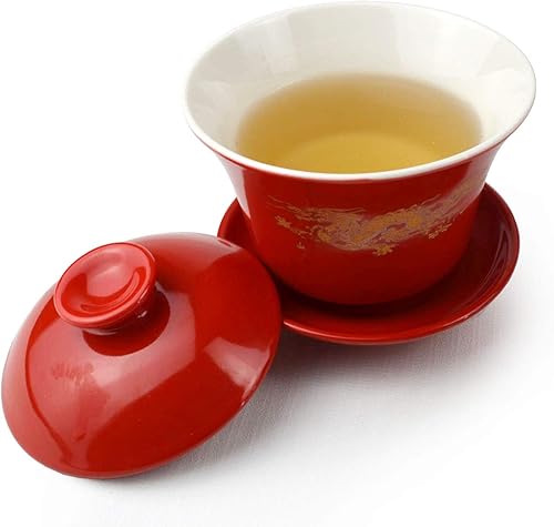 Miniatura 6 de Gaiwan - Juego de 2 tazas de porcelana de 8 onzas, diseño de dragón chino y fénix