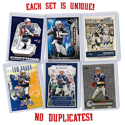 Tom Brady Football Card Bundle, Set of 6 Assorted New England Patriots and Michigan Wolverines Mint Football Cards of Quarterback GOAT Super Bowl Champion Tom Brady, Protected by Sleeve and Toploader