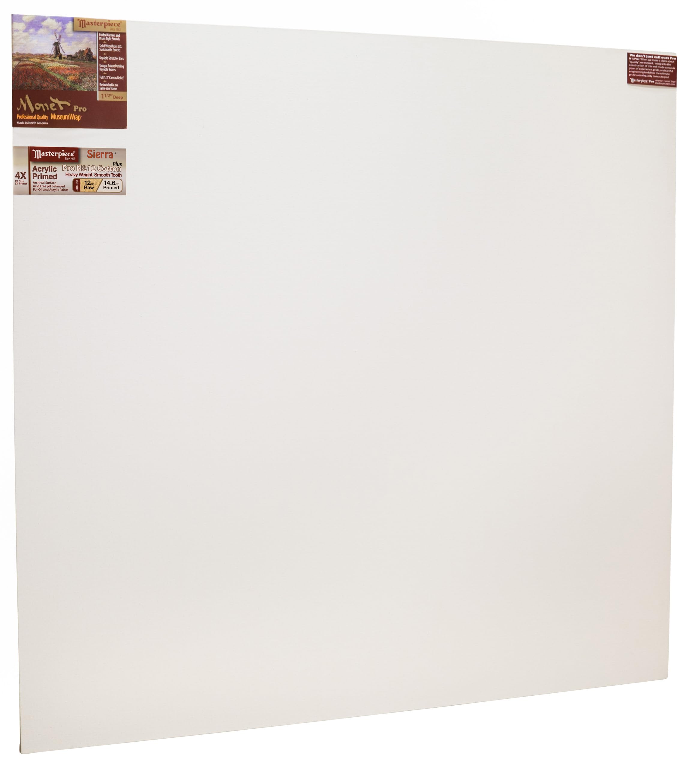 Photo 1 of Masterpiece ZSME-7272 Monet Pro 1.5" Deep Cotton 14.6oz Sierra Heavy Weight Medium Tooth Stretched Artist Canvas 72" x 72" 2 Pack