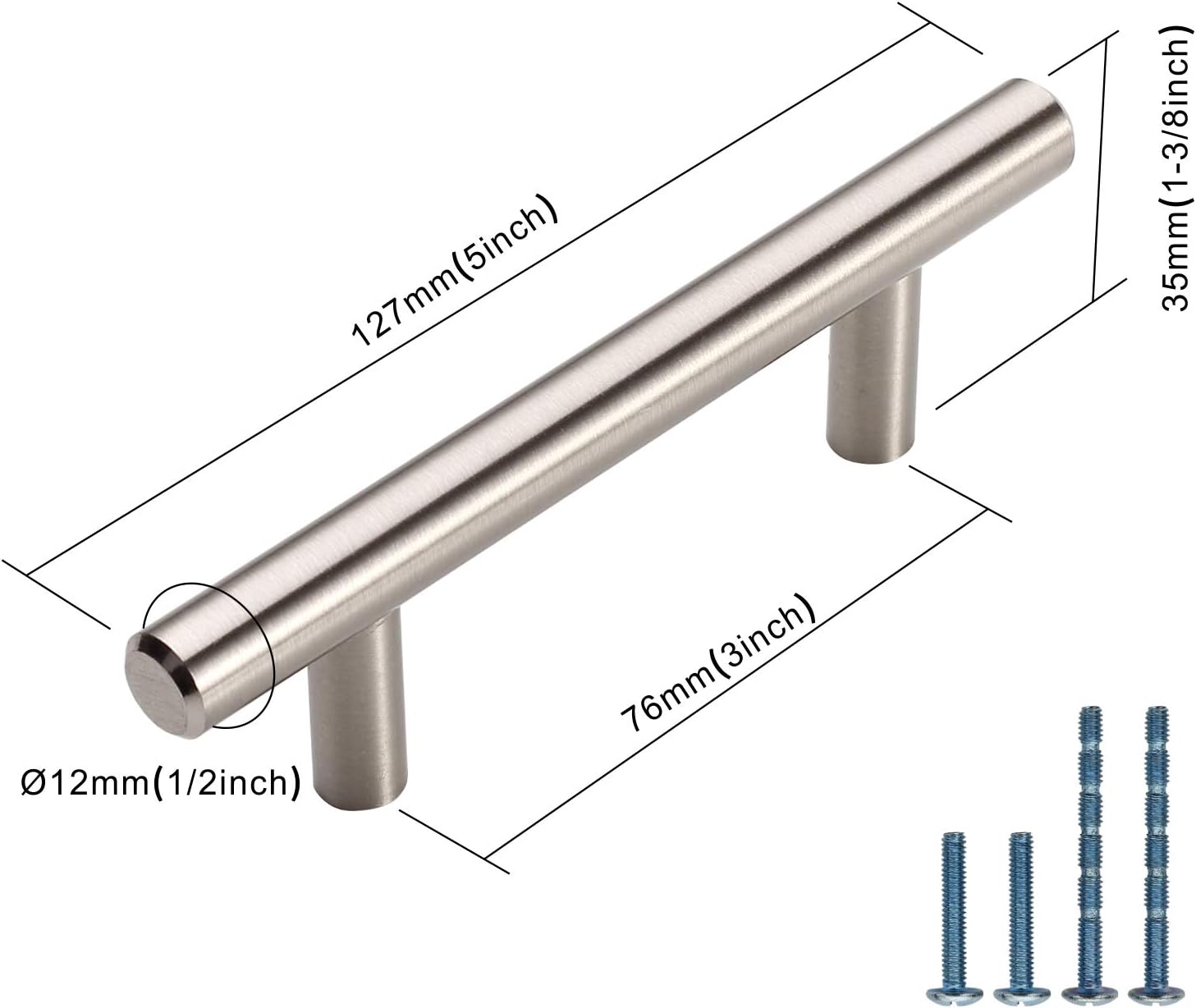 FURNIWARE 15 Pack 5'' T Bar Cabinet Handles, Kitchen Drawer Door Handles Pulls,Stainless Steel,Brushed Satin Nickel-5”Length, 3” Hole Center
