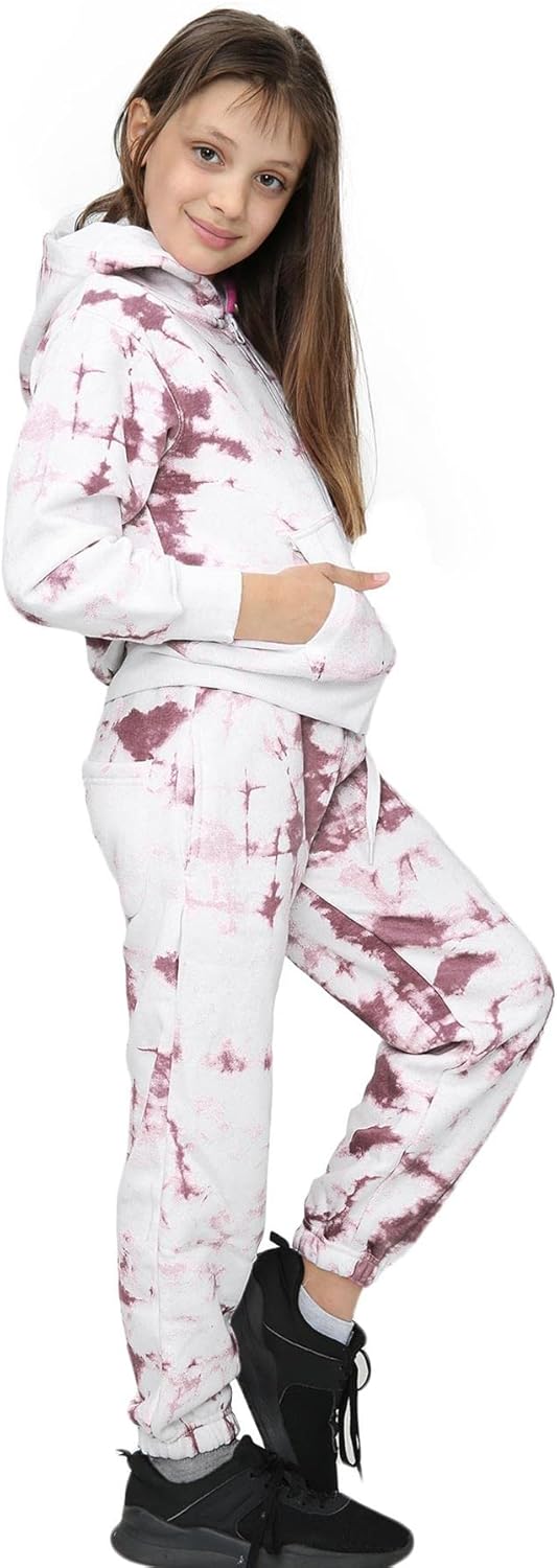 Kids Girls Tracksuit Tie Dye Print Rust Hooded Hoodie & Bottom Jogging Suits