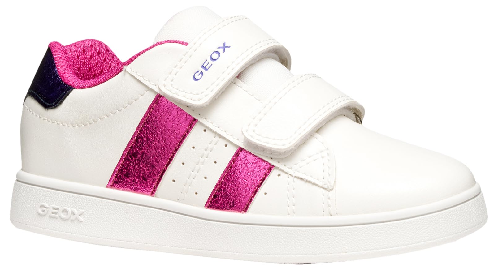 Geox J ECLYPER Girl Sneaker, White/DK Fuchsia, 2.5 UK