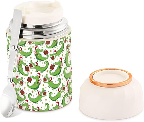 MCHIVER Funny Chritmas Alligator Cany Cane - Tarro de comida con cuchara de acero inoxidable aislado al vacío, contenedor de alimentos de 17 onzas,