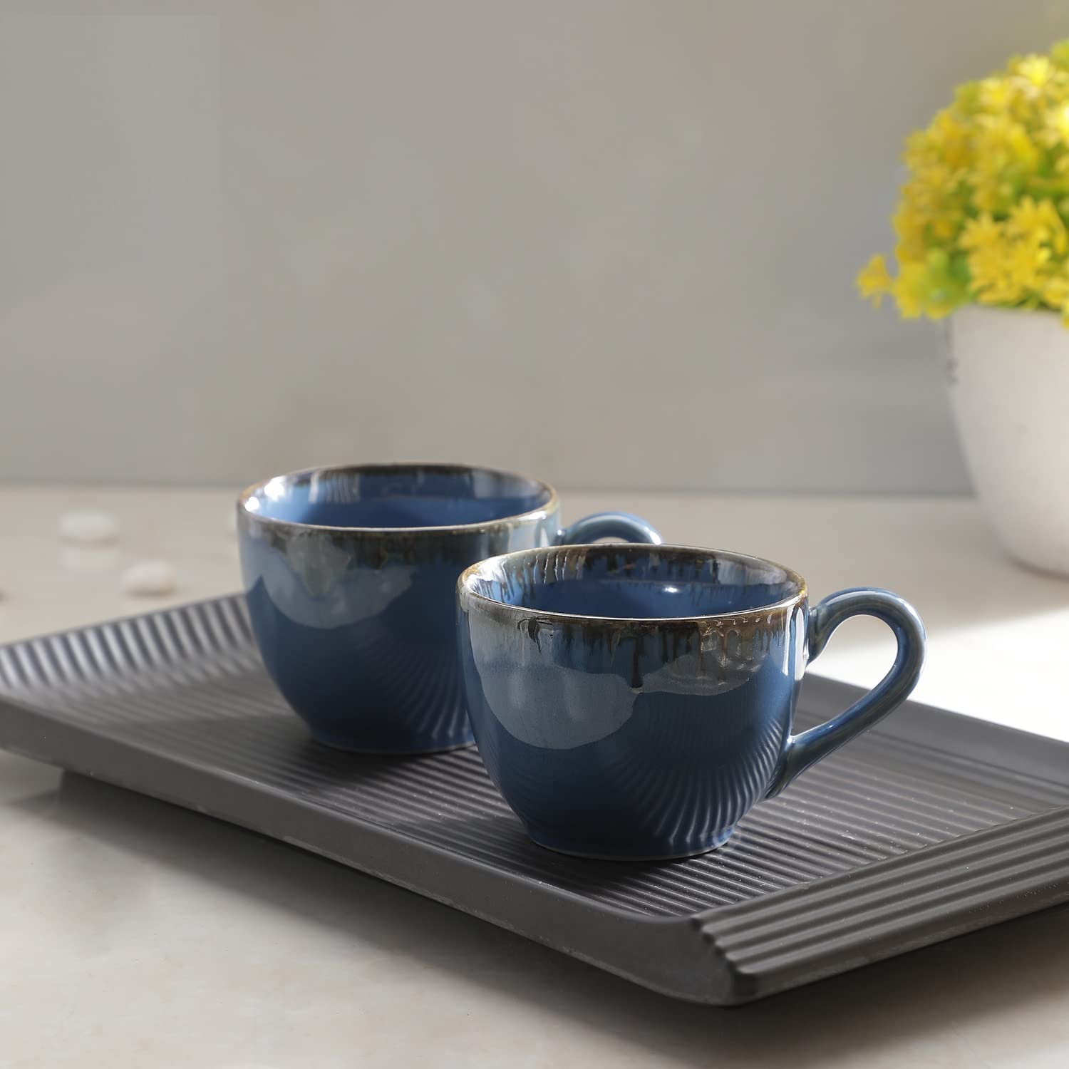 Buy Ministry Of Klay Blue Ceramic Tea/Coffee Cups, Microwave Safe