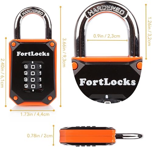 Miniatura 2 de FortLocks - Candado de combinación de 4 dígitos, resistente, de acero inoxidable endurecido, resistente a la intemperie y al aire libre, fácil de
