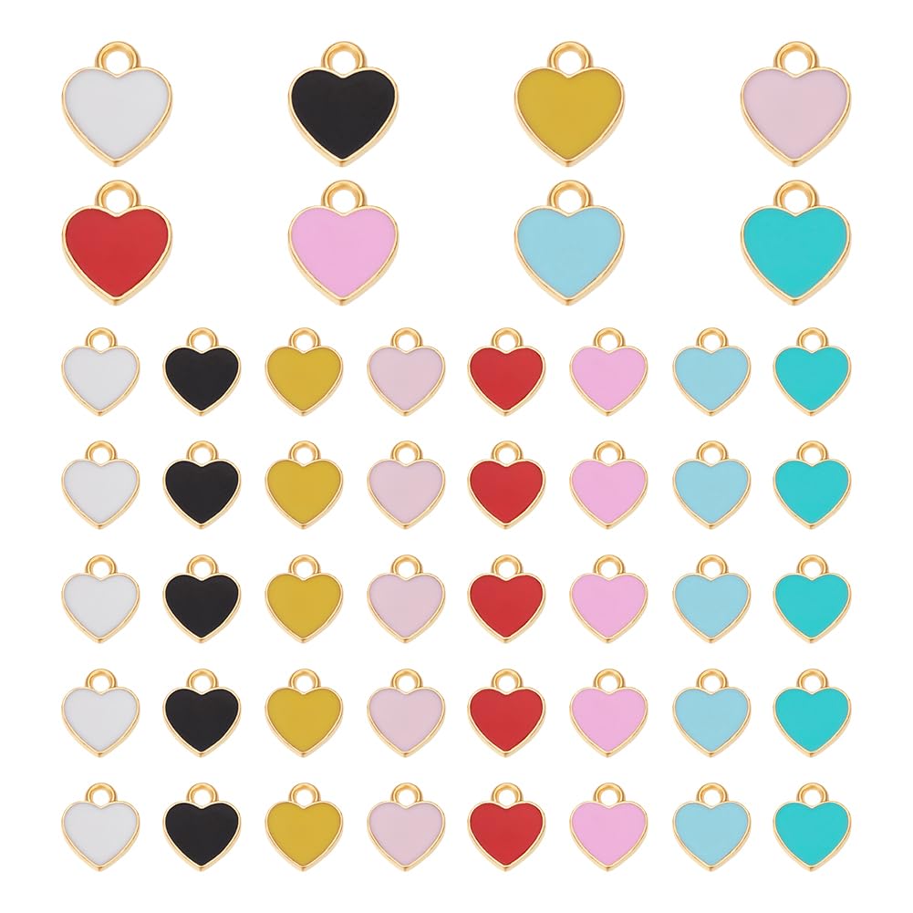 UNICRAFTALE about 48pcs Heart Charms 8 Colors Enamel Love Heart Charms Small Cute Valentine's Day Pendant for Valentine Gifts Keychains Earrings Bracelets Necklaces Jewelry Making