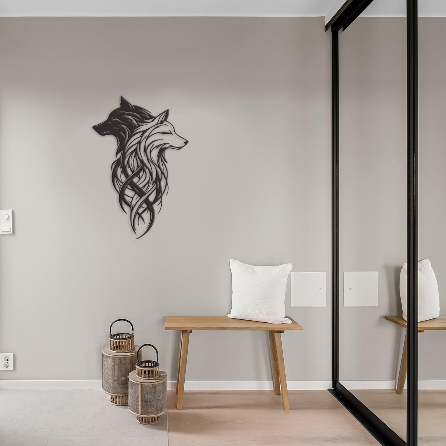 Xedatric Metal Wolf Heads Wall Decor – Black & White Dual Art