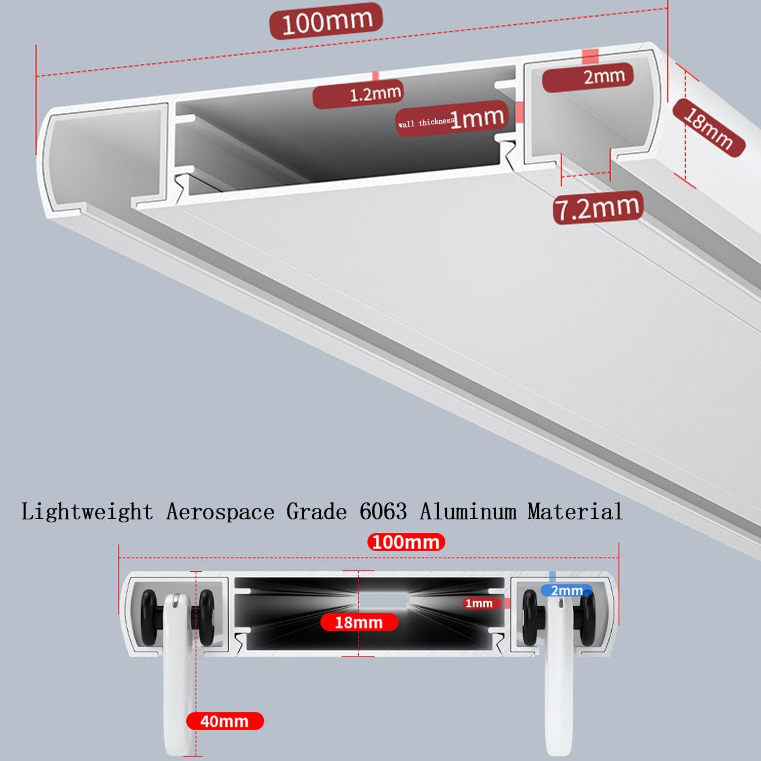 Double rail de rideau, rail de plafond en aluminium rail de rideau rail de rideau lourd, approprié pour le salon salle de bains chambre à coucher cloisonné rail de plafond Kit,White-2.6m
