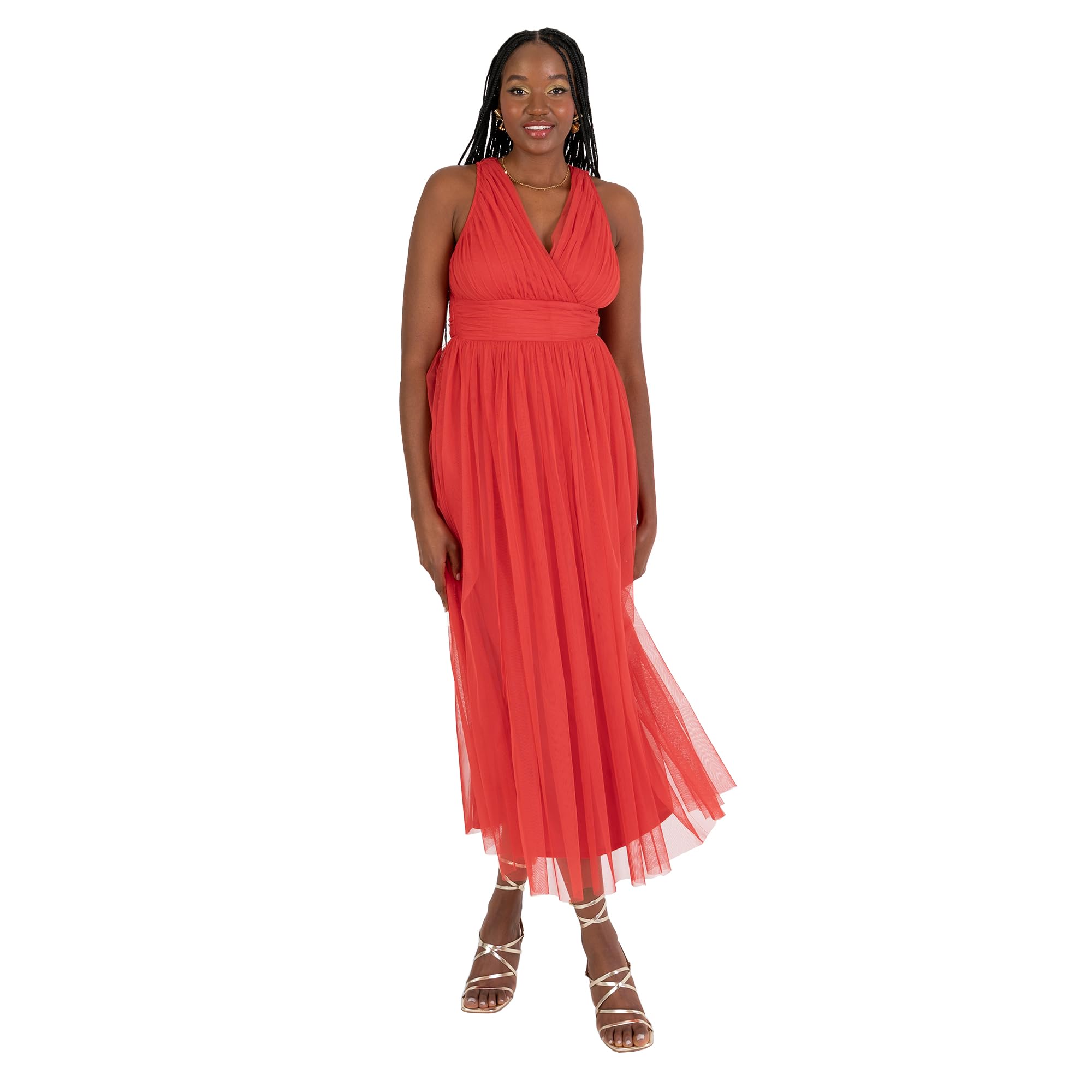 Anaya with Love Midaxi Women's Sleeveless V-Neck Wrap Bodice Keyhole Back Tulle A-line Bridesmaid Wedding Guest Prom Dress