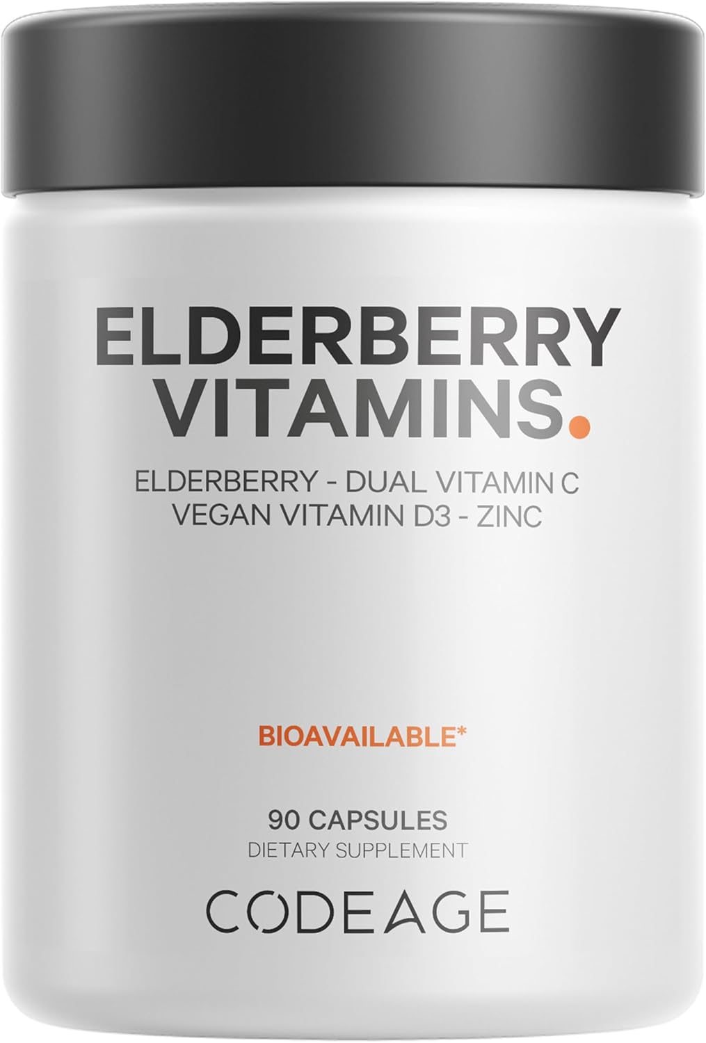 Codeage Elderberry Vitamins - Organic Fermented Elderberry Blend, Vitamin C from Ascorbic Acid & Organic Acerola Cherries, Vitamin D3, Zinc, Sambucus Berries - 90 Capsules
