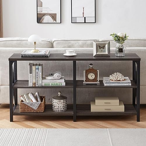 Miniatura 89 de LVB Mesa de sofá rústica, mesa consola de granja para sala de estar, mesa de entrada de pasillo con almacenamiento, mesa de entrada para vestíbulo,