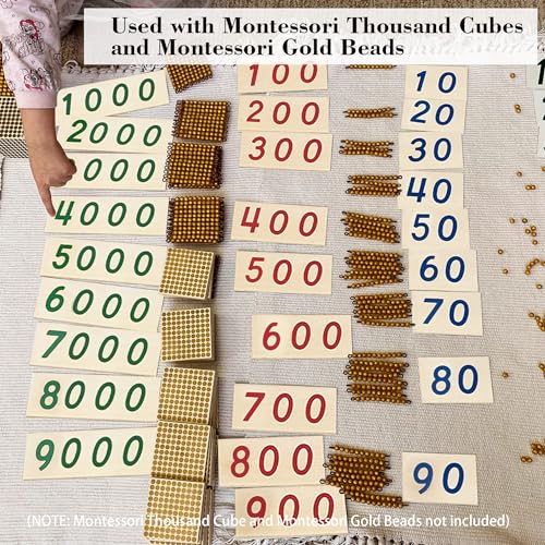 Image of Hidoggy Montessori Small Number Cards with Box (1-9000), Wooden Math Number Counting Manipulative Toys, Basic Math Games Preschool Learning Educational Materials for Toddler Kids 3 4 5 Years