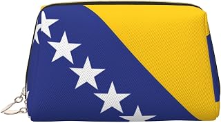 Flag of Jamaica Leather Makeup Bag Cosmetic Storage Bag Suitable for Carrying Cosmetics with You, Flag of Bosnia and Herzegovina, One Size