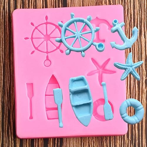 Moldes de silicona de anclaje de barco de mar de tamaño pequeño, decoración de cupcakes, fondant, herramientas de decoración de pasteles, arcilla de