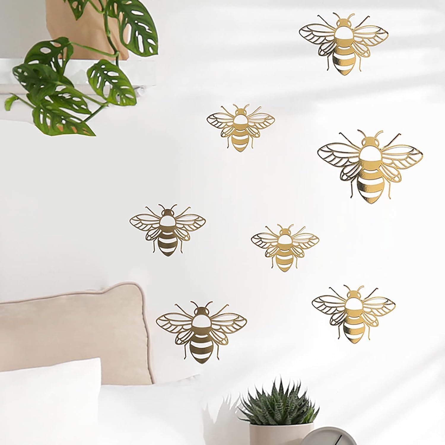 Golden Bee Wall Decals Honey Bee Wall Decor Bee Wall Stickers Gold Honey Bee Decals,Removable DIY Bee Decoration Decals,Nursery Playroom Decorations Wall Treatments and Supplies,Home Décor Accents - Image 2