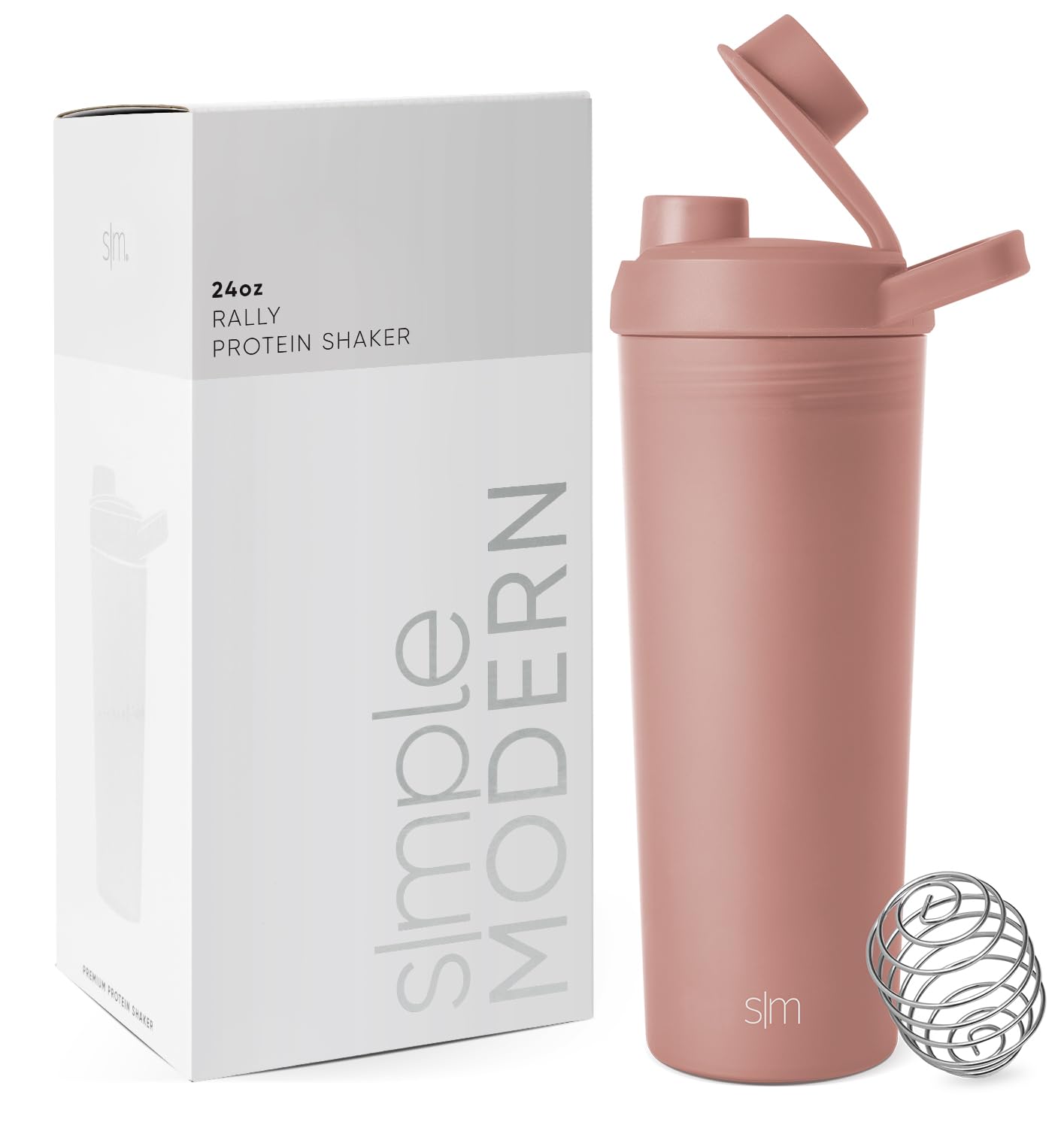 Simple ModernPlastic Protein Shaker Bottle with Ball 24oz | Shaker Cup for Protein Mixes, Shakes and Pre Workout | Rally Collection | Mauve Me