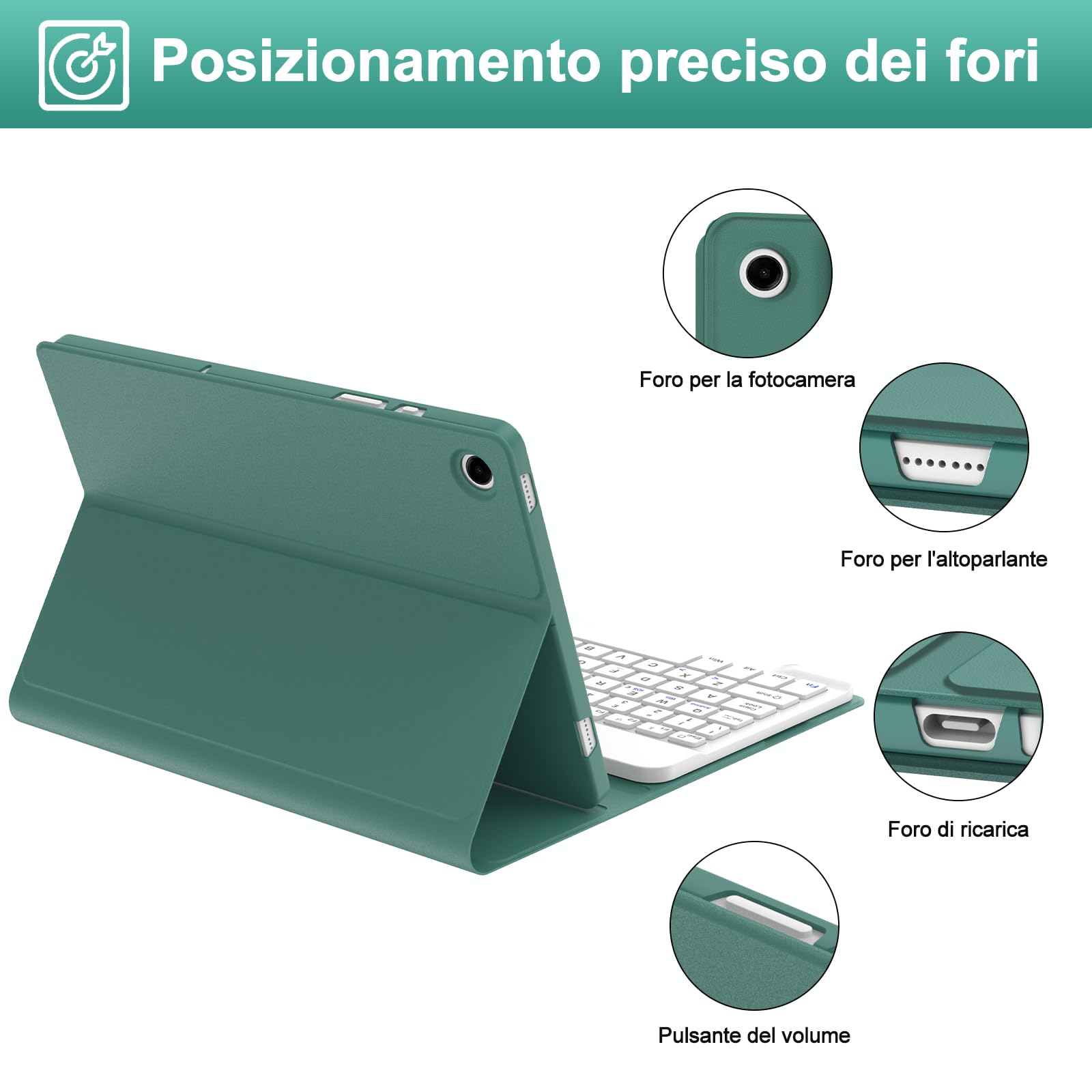 IVEOPPE Tastiera Cover per Samsung Galaxy Tab A11 Plus 2025/Tab A9 Plus 2023 11 Pollici, Italiano QWERTY, Bluetooth Staccabile Custodia con Portapenna, Verde Scuro