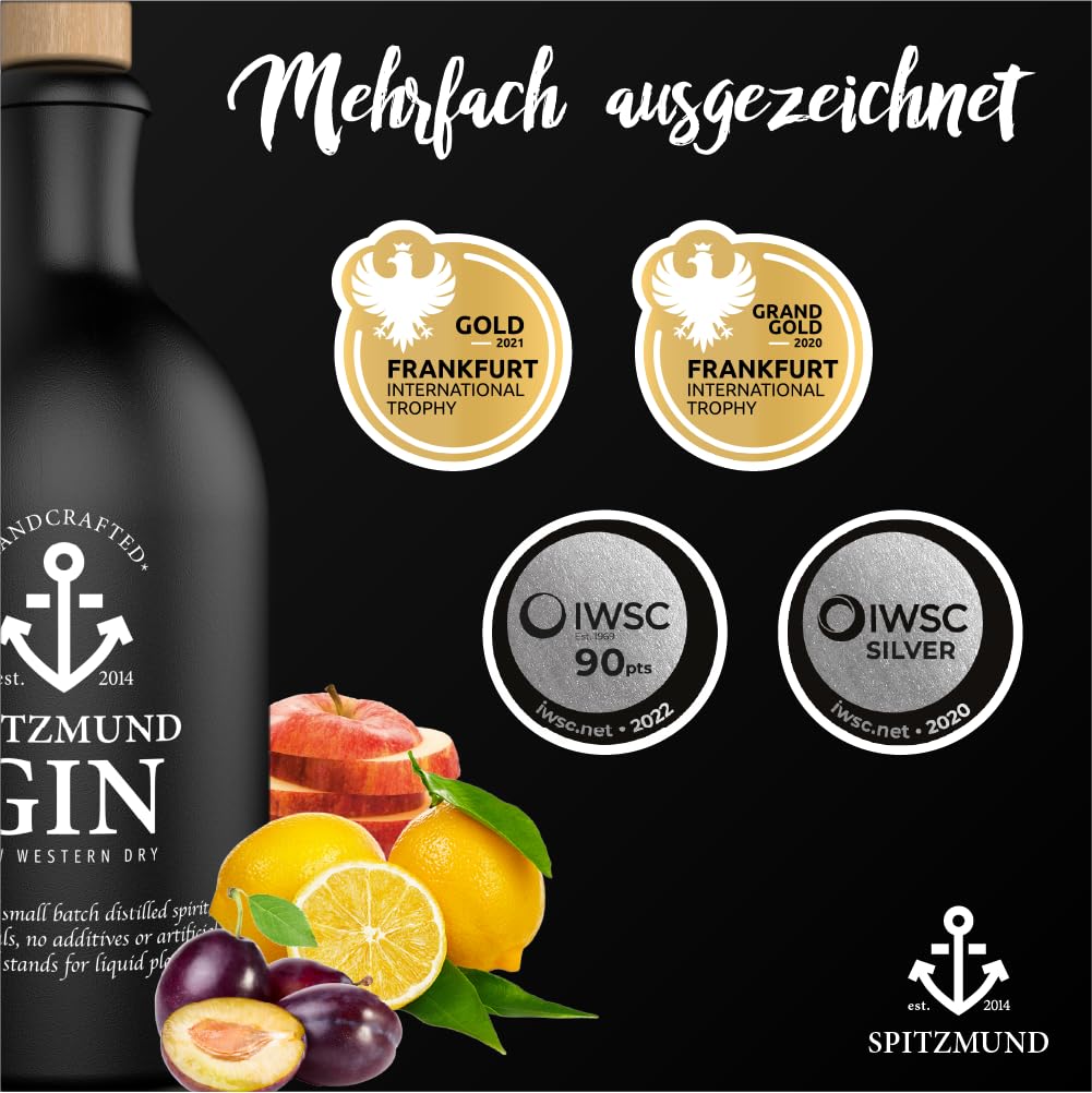 Spitzmund Anker Gin 47% vol | Handcrafted Premium Gin aus Deutschland | Wacholder, Pflaume, Apfel, Zitrus | Perfekt mit Tonic Water | Ideal für Tonic & Cocktails (500ml 3er Pack)