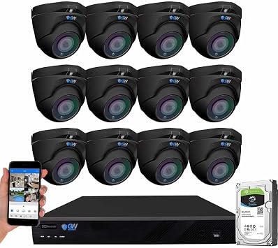 GW Security 16 Channel UltraHD 4K 3840x2160 Audio & Video Motorized Zoom Smart AI NVR Security System - 12 x 8MP Motorized 2.7-13.5mm 5X Optical Zoom Waterproof Microphone PoE Dome Cameras Black
