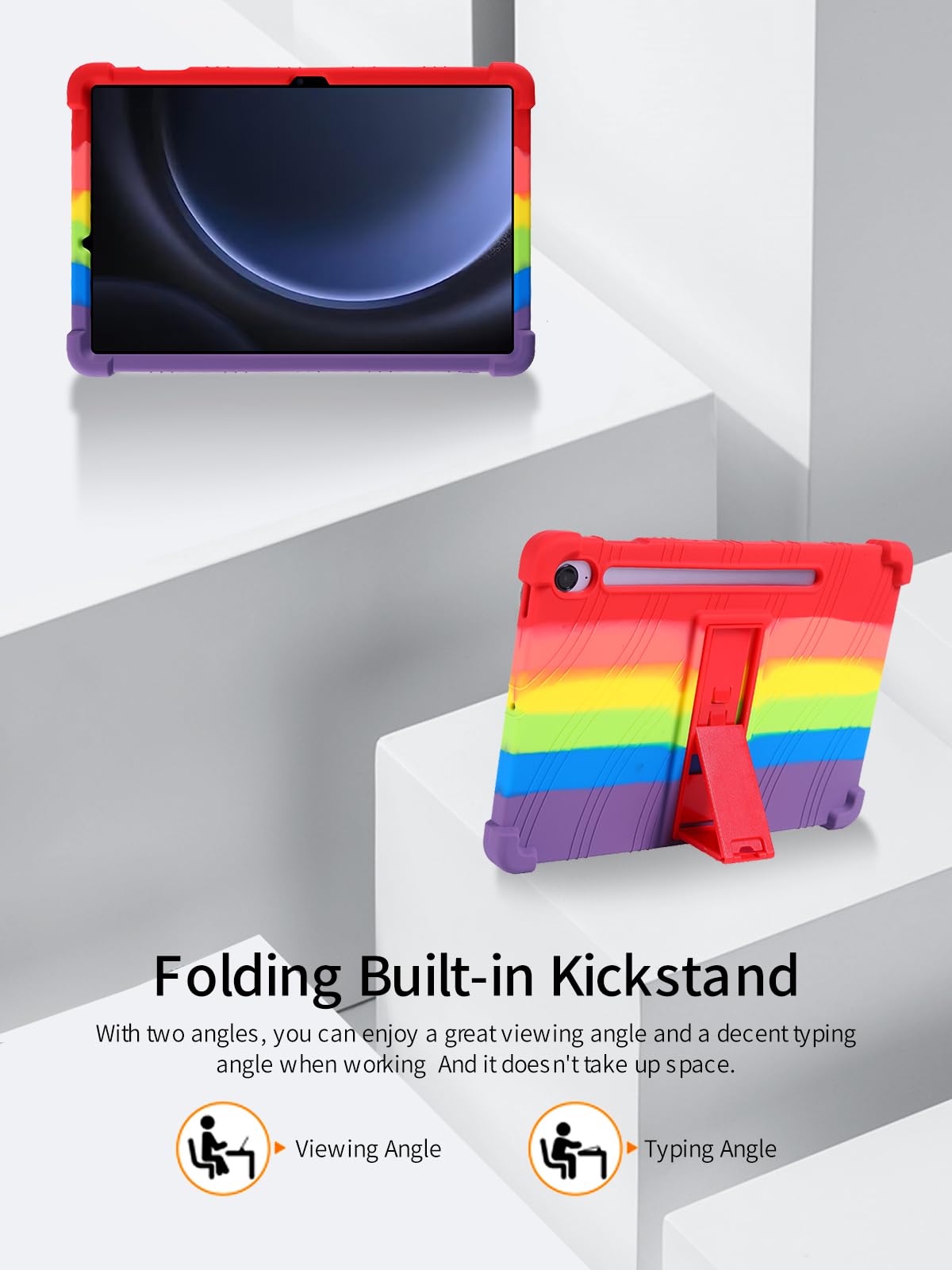 Soft Silicone Case With Adjustable Stand For ZOFYWNAS 10.36 Inch Tablet – Shockproof Kids-Friendly Cover (Rainbow)