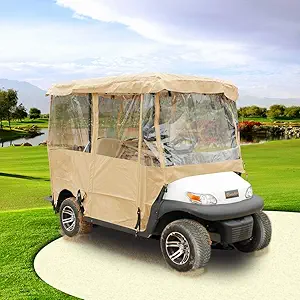 Golf Cart Covers 4 Passenger, 300D High Duty Golf Cart Cover with 6 Zipper, 88''Length Extended Roof All-Weather 4-Side Transparent PVC Windows, for EZGO Yamaha Club Cart, with Storage Bag