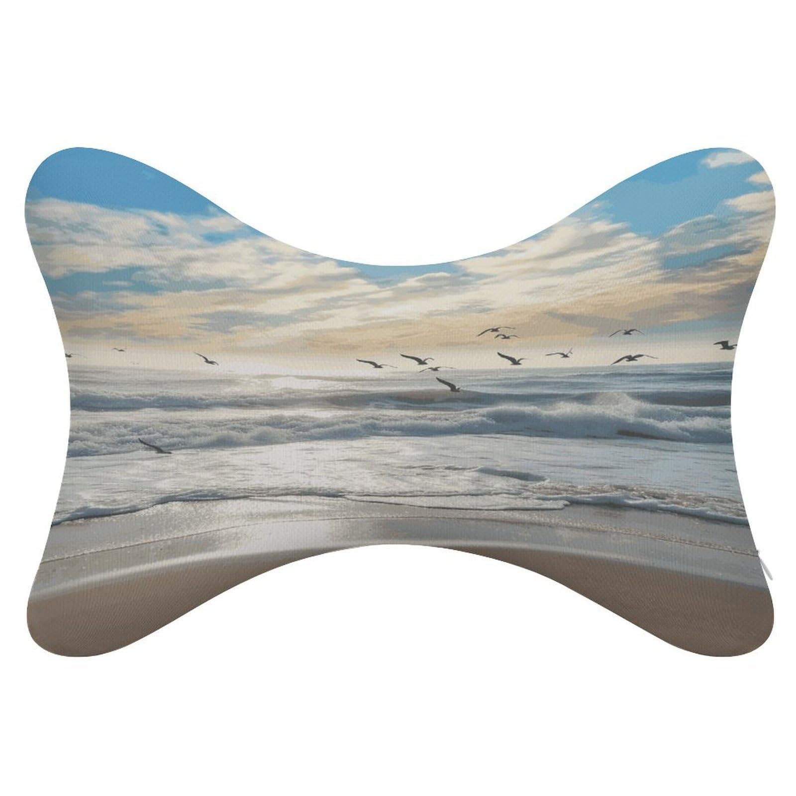 FekiLoot Waves on The Beach with Sea Birds Car Headrest Set of 2,Softness Memory Foam Car Neck Pillow with Breathable Removable Cover Car Neck Support Pillow Ergonomic for Driving, Office