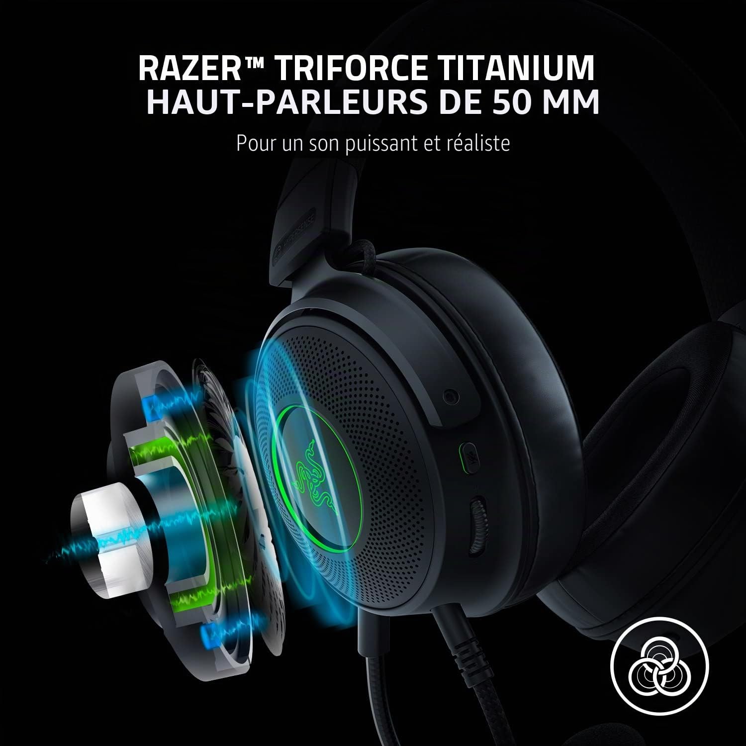 Razer Kraken V3 HyperSense Casque de Jeu USB avec Technologie Tactile : Driver Triforce Titanium 50 mm, Tissu Hybride et Coussin en Mousse à mémoire de Forme en Cuir synthétique, Microphone Amovible