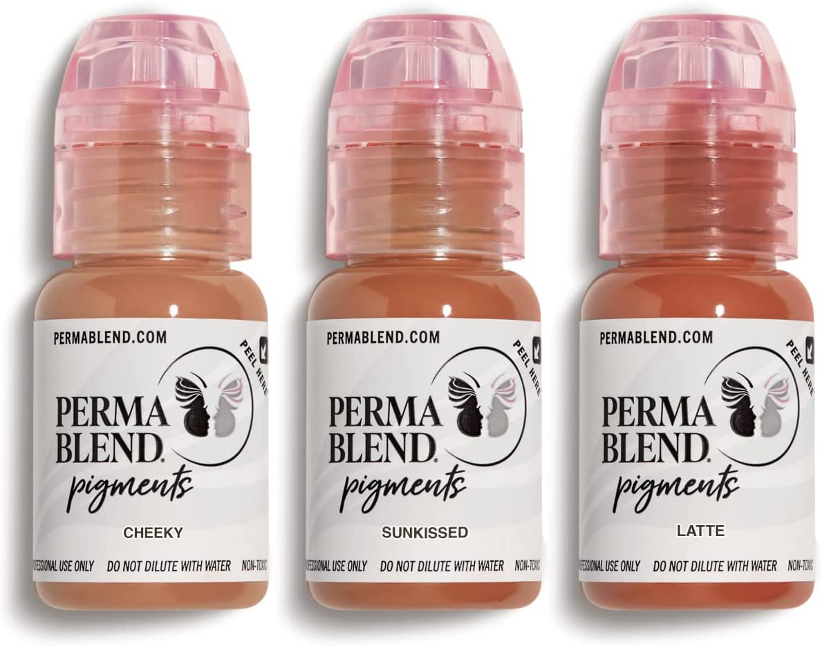 Perma Blend Nude Tattoo Ink Set for Permanent Makeup - Microblading Pigment & Tattoo Supplies for Lip Makeup - Includes Latte, Cheeky & Sun-Kissed Lip Blush - Vegan (0.5 oz Each)