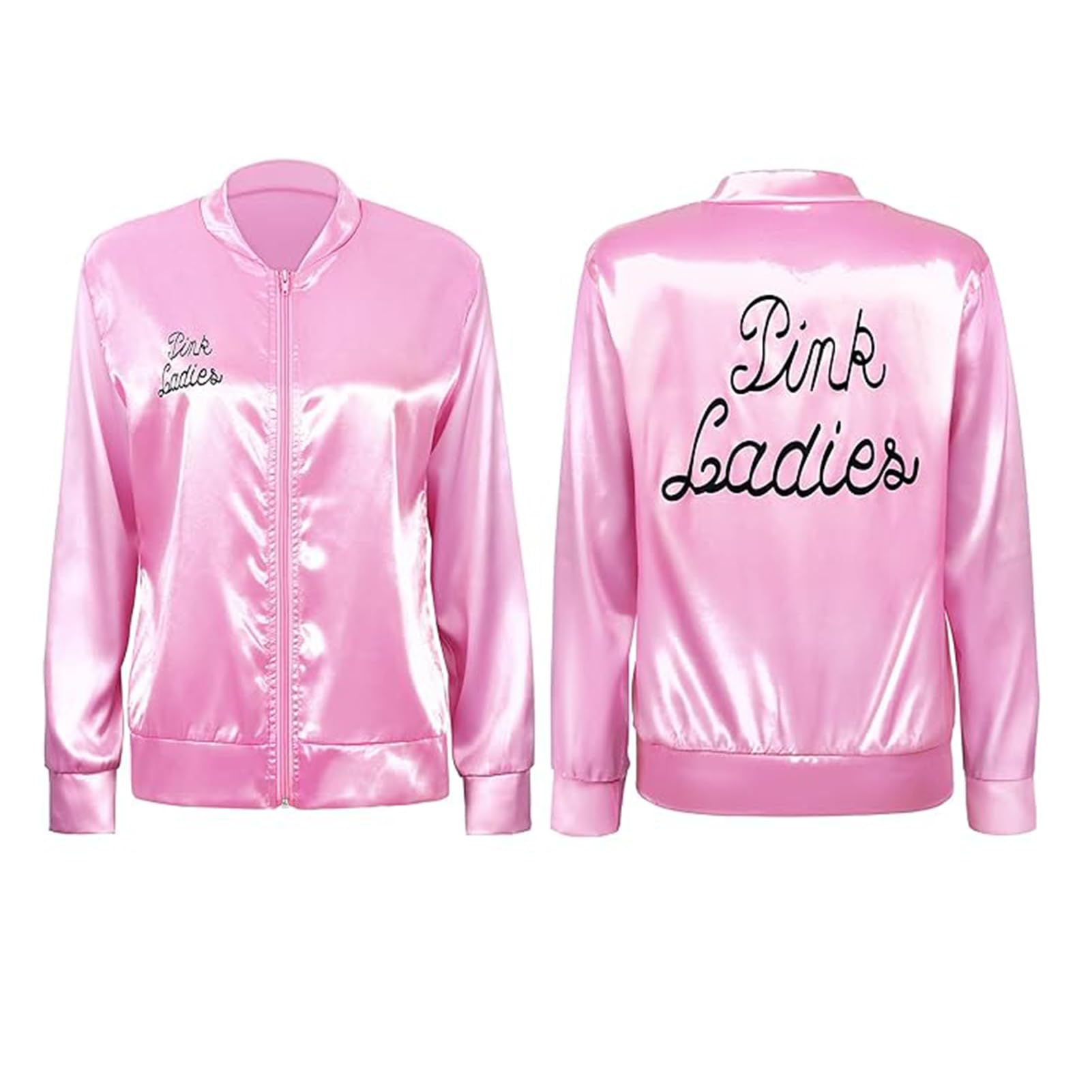 Aleshime Pink Ladies Jacket Grease Fancy Dress Women with Accessories - Image 3