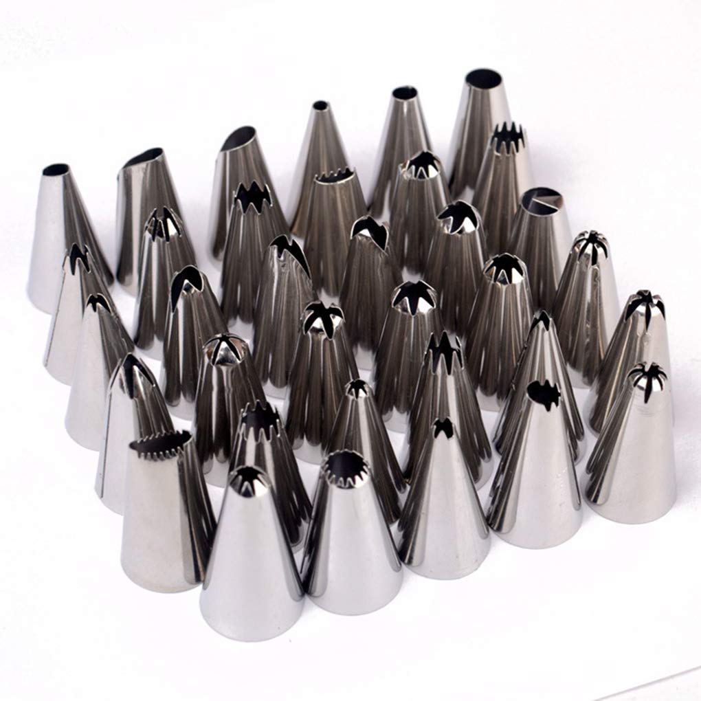 Ruiboury 10pcs Reusable Stainless Icing Tip Pastry Tips Cake Decorating Supplies (Random Patterns)