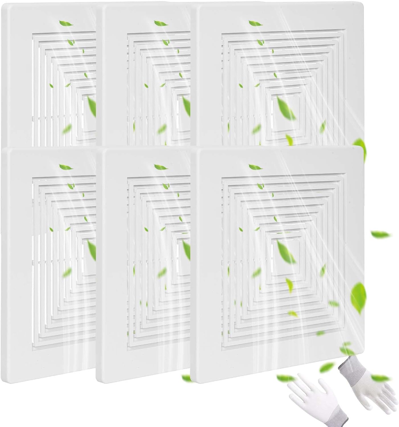 (6-Pack 9" BP90 Bathroom Exhaust Fan Cover, 9-1/4" x 9" Vent Cover Replacement, Compatible with Broan-NuTone, Square Ceiling or Wall-Mount, Fits Models BP46 663 670 671 675 688 689, White