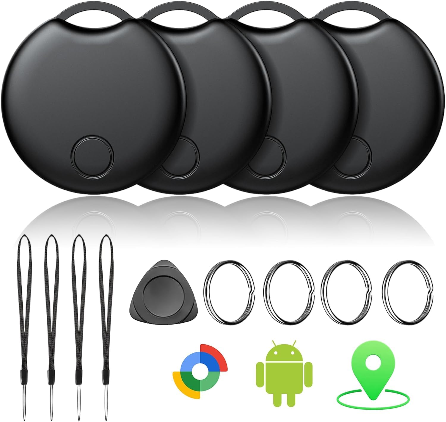 Paquete de 4 etiquetas Air Tracker para Android, rastreador Bluetooth funciona con Google Find Hub | Solo Android | Batería reemplazable | Resistencia al agua (4 negras)