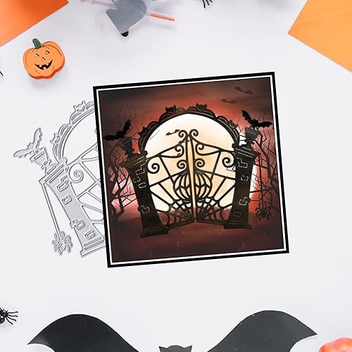 Miniatura 4 de Troqueles de Halloween para hacer tarjetas, troqueles de corte de puerta de telaraña, moldes de plantilla de metal, troqueles de tumba de zombi para