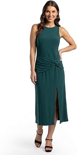 David's Bridal High Neck Draped Jersey Midi Dress, Women's Size L, Gem