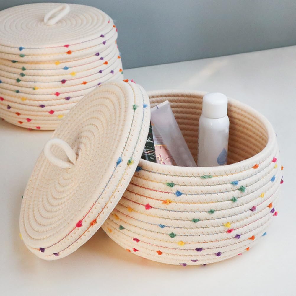Snacks Basket Candy Containers Woven Storage Basket with Lid Makeup Case Organizer Clothes Container Mini Baskets Makeup Containers Cosmetic Basket Make up Cotton Thread