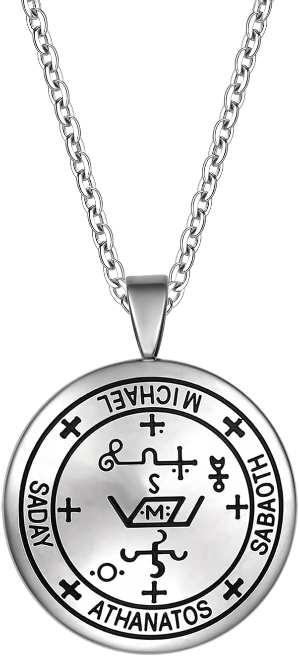 Archangel Michael Pendant Necklace Prayer - Keep Me Safe and Positive - Ancient King of Solomon Sigil - Miraculous Medal for Men Women - Guardian Angel Medallion Jewelry - Spiritual Protection Amulets