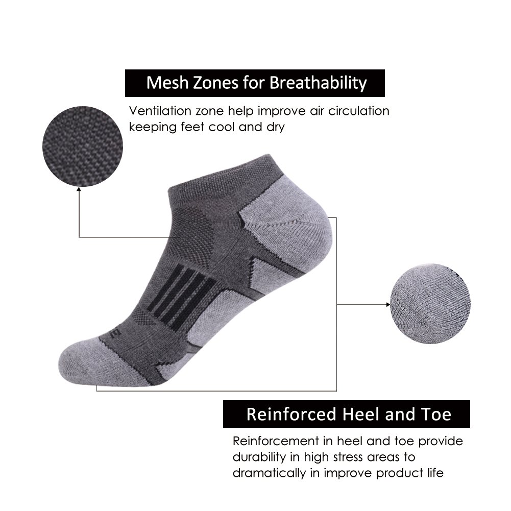 JOYNÉE Calcetines deportivos para correr para hombre, 6 unidades, acolchados, de corte bajo, Grey 1(6 Pares), Shoe Size: 6-12
