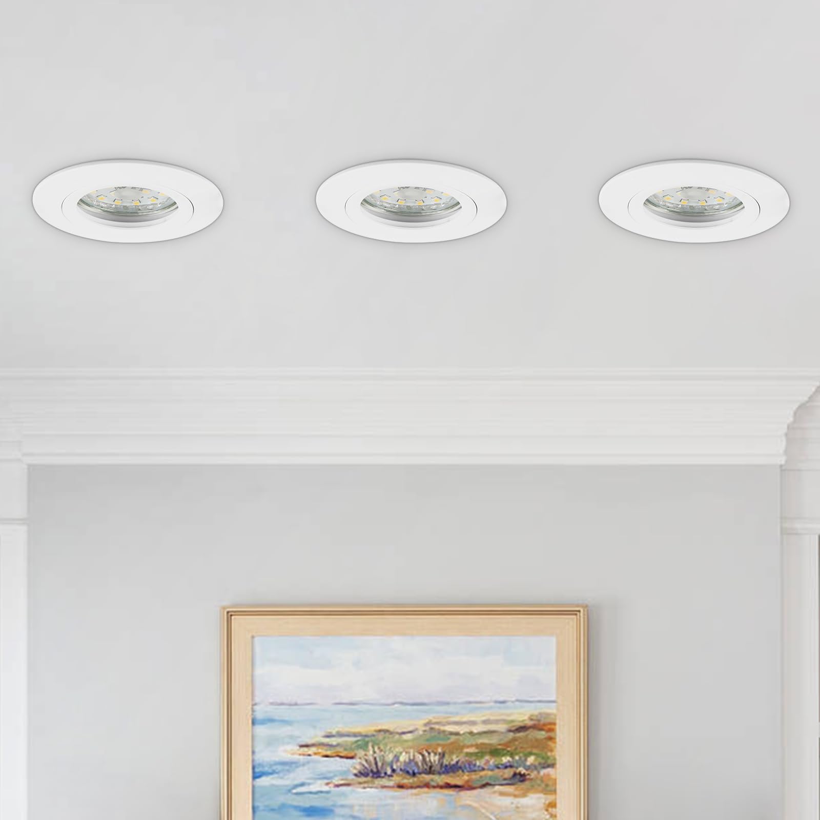 Cornice Faretti incasso cartongesso GU10 Alluminio Bianco, Portafaretto Faretto led da incasso per cartongesso incl.portalampada GU10 Rotondo 65mm per LED e Alogeno, 60-70mm 230V 10 Pezzi