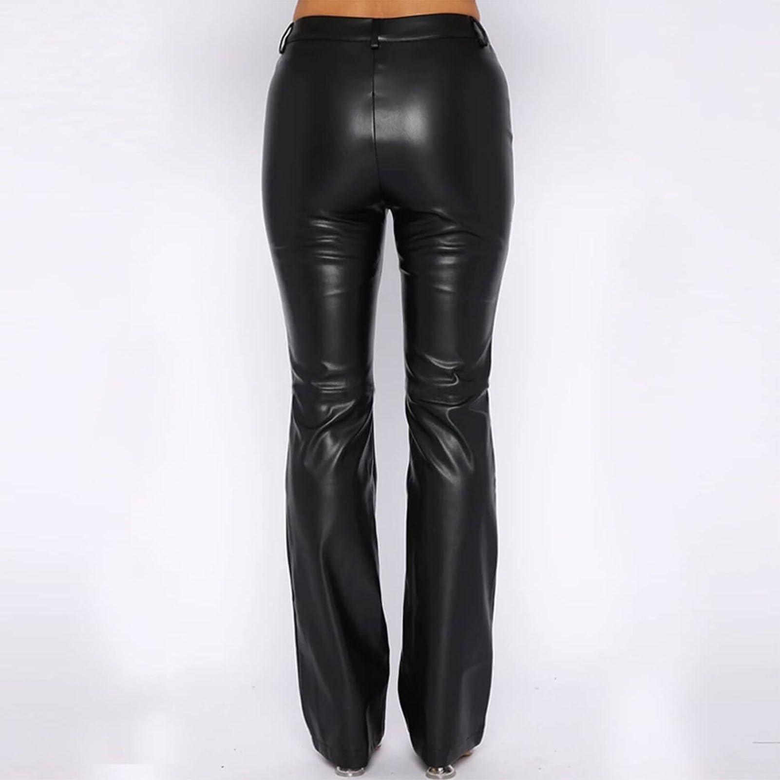 SIYAN Schlaghose Damen High Waist Bootcut Lederhose Lederoptik Wide Leg Jeans Sexy Push Up Skinny PU Legging Stretch Kunstlederhose Petite Bootcut-Bein, Lederjeans, PU Mit Taschen