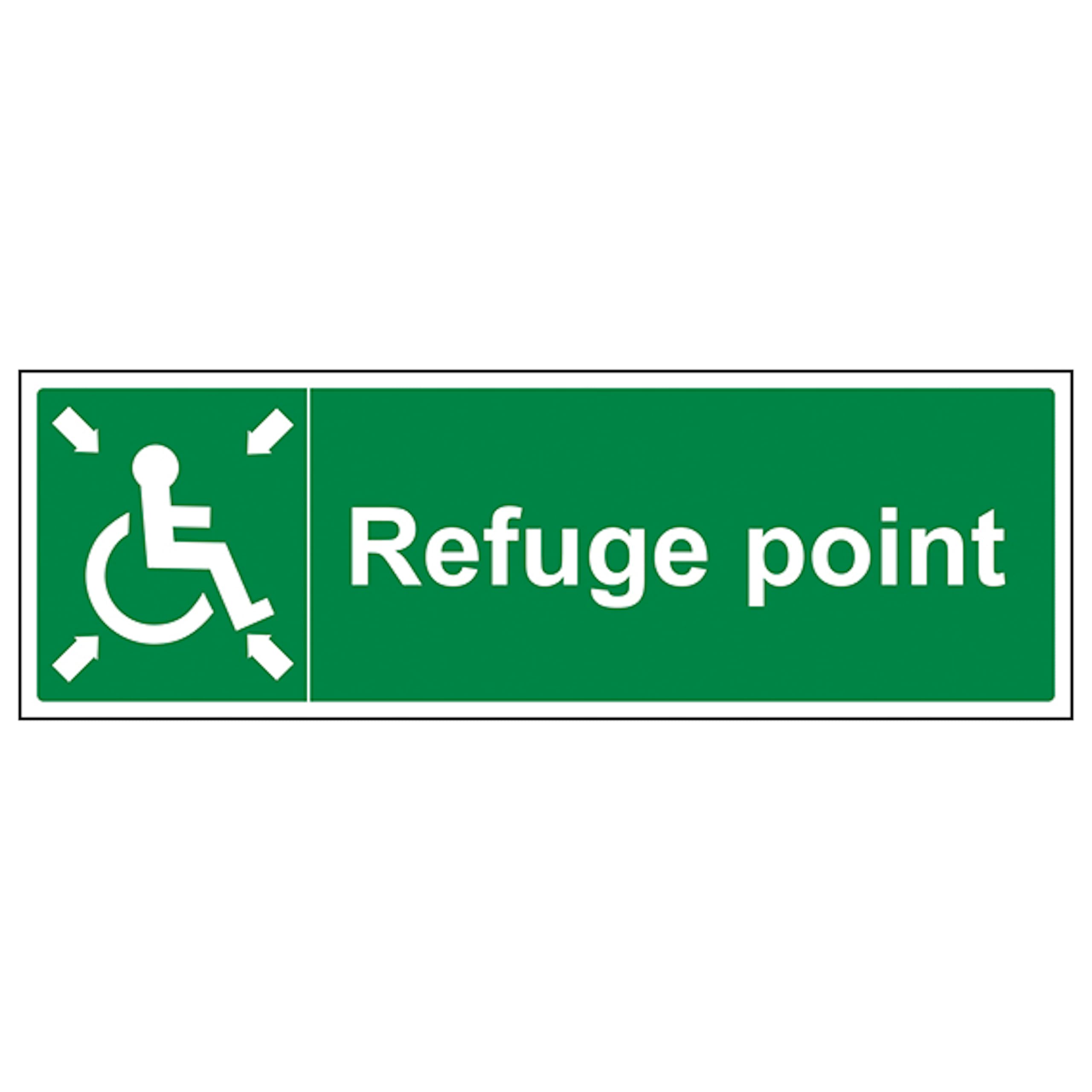 V Safety Refuge Point with Arrows - Landscape 450 x 150 mm - 2mm Rigid Plastic Safety Sign