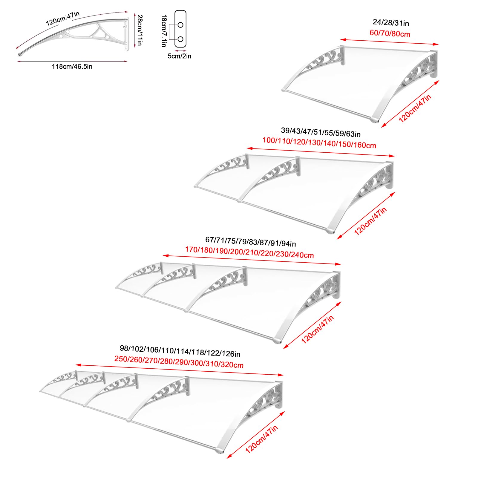 Kefu01 Auvent De Porte Et Fenêtres,Auvent Voûté En Polycarbonate