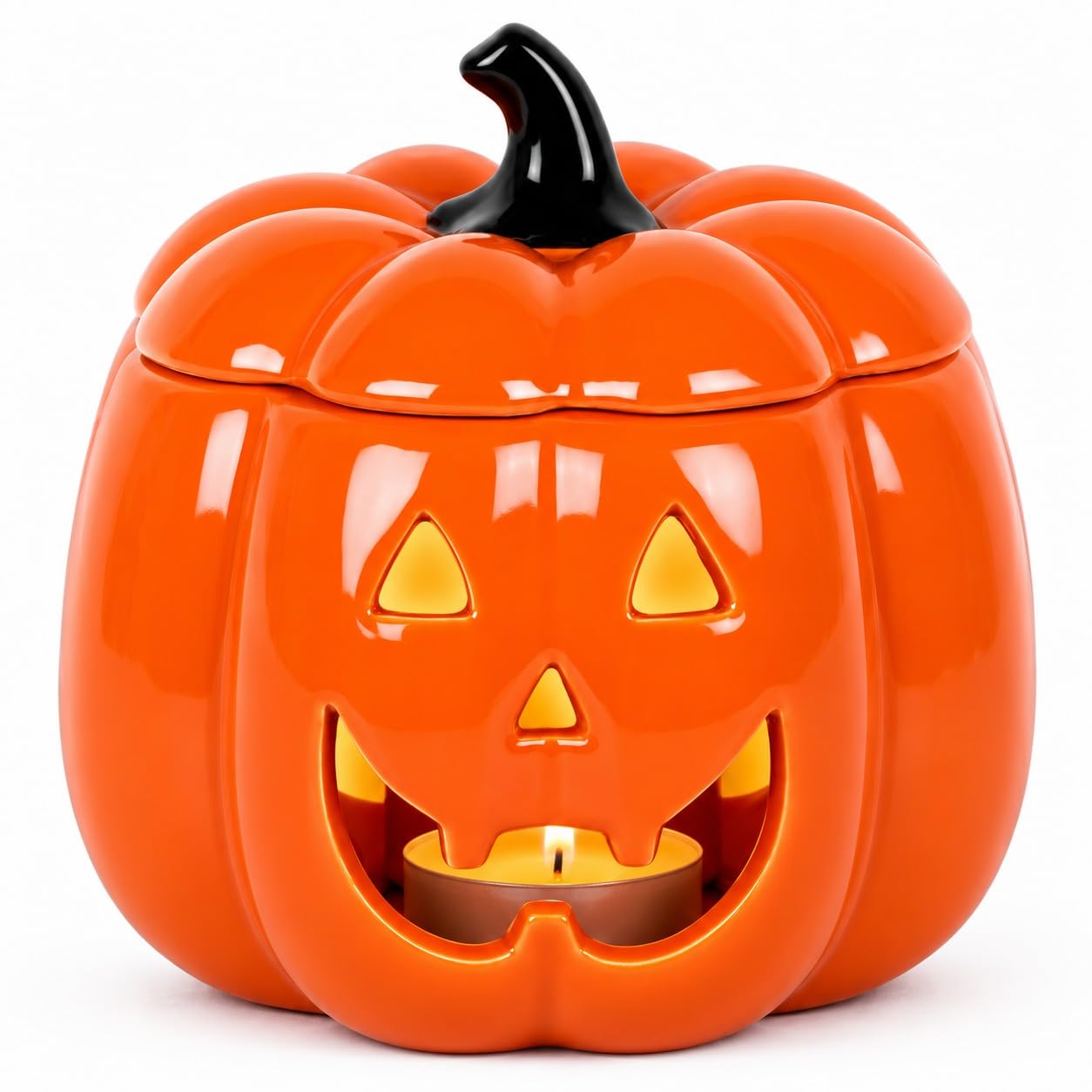RT ESSENTIALS Ceramic Pumpkin Wax Melt Burner with Lid, Halloween Wax Melt Burner, Wax Warmer for Wax Melts & Essential Oils, Tealight Oil Burner, Home Fragrance Burner,