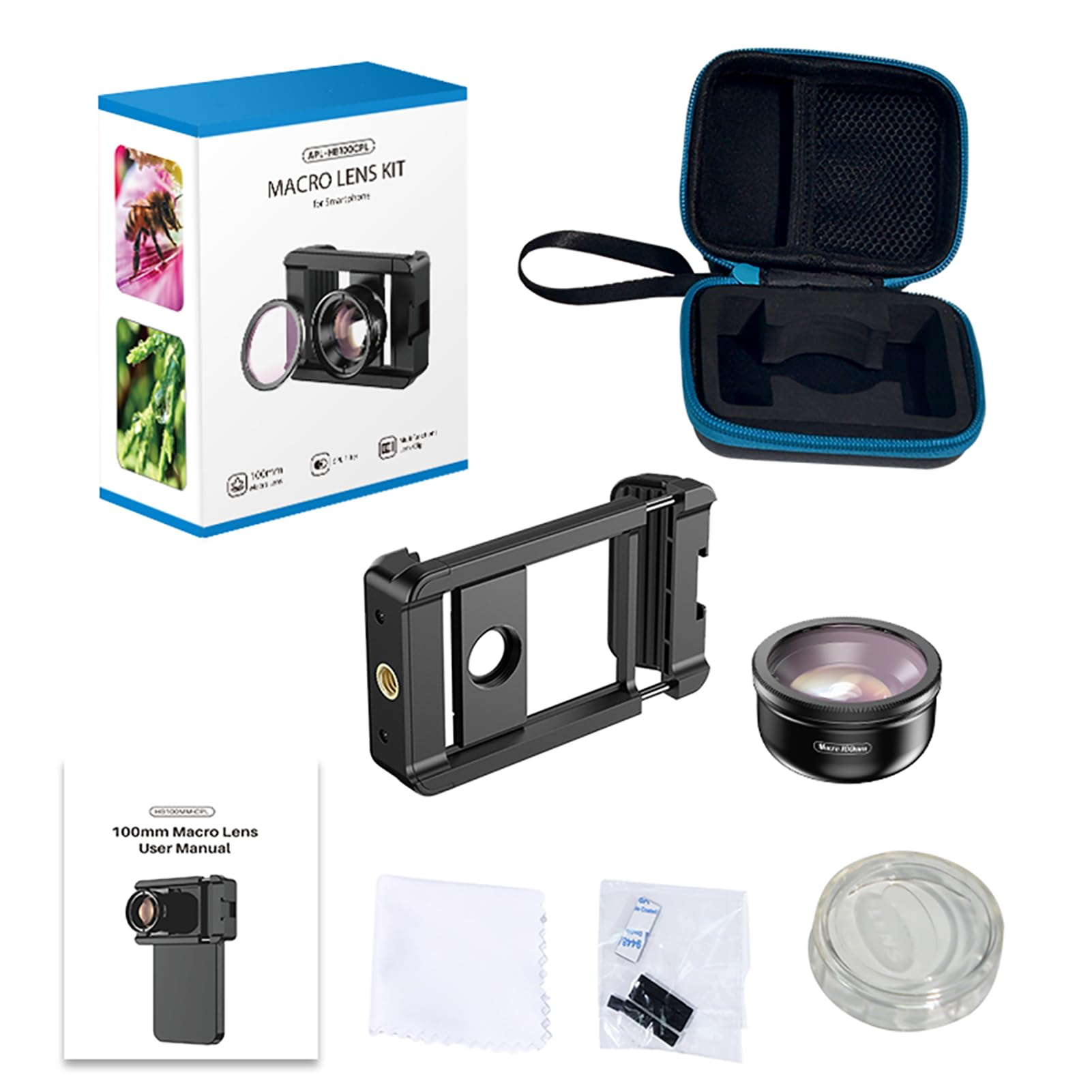 Obiettivo macro da 100 mm 10X, con kit filtro CPL, obiettivo fotografico macro HD con clip universale per telefono, scatola di ricambio, per smartphone